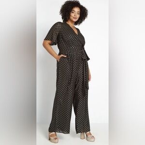 ModCloth Luxe at Me Metallic Jumpsuit in black with gold metallic circles